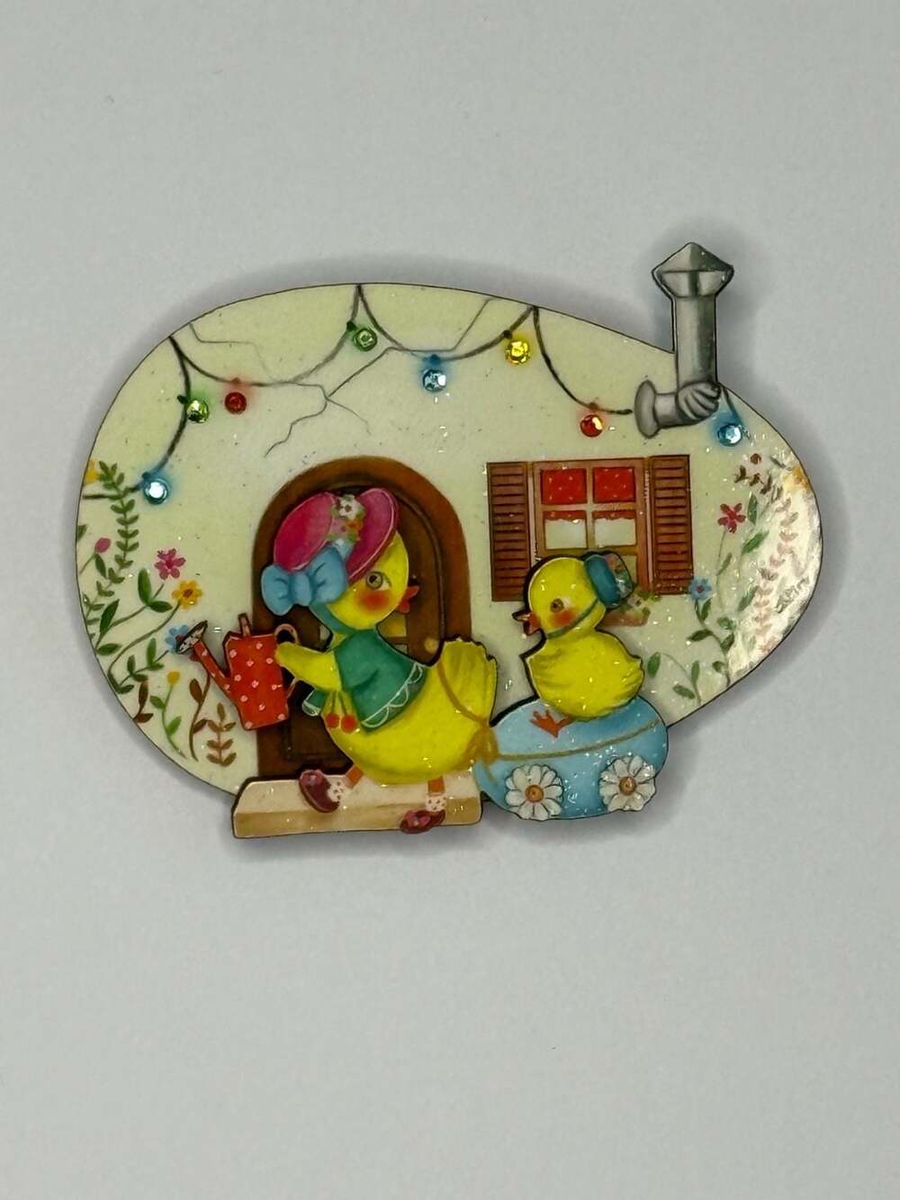LaliBlue Egg House With Chicks Brooch Easter Spring Jewelry